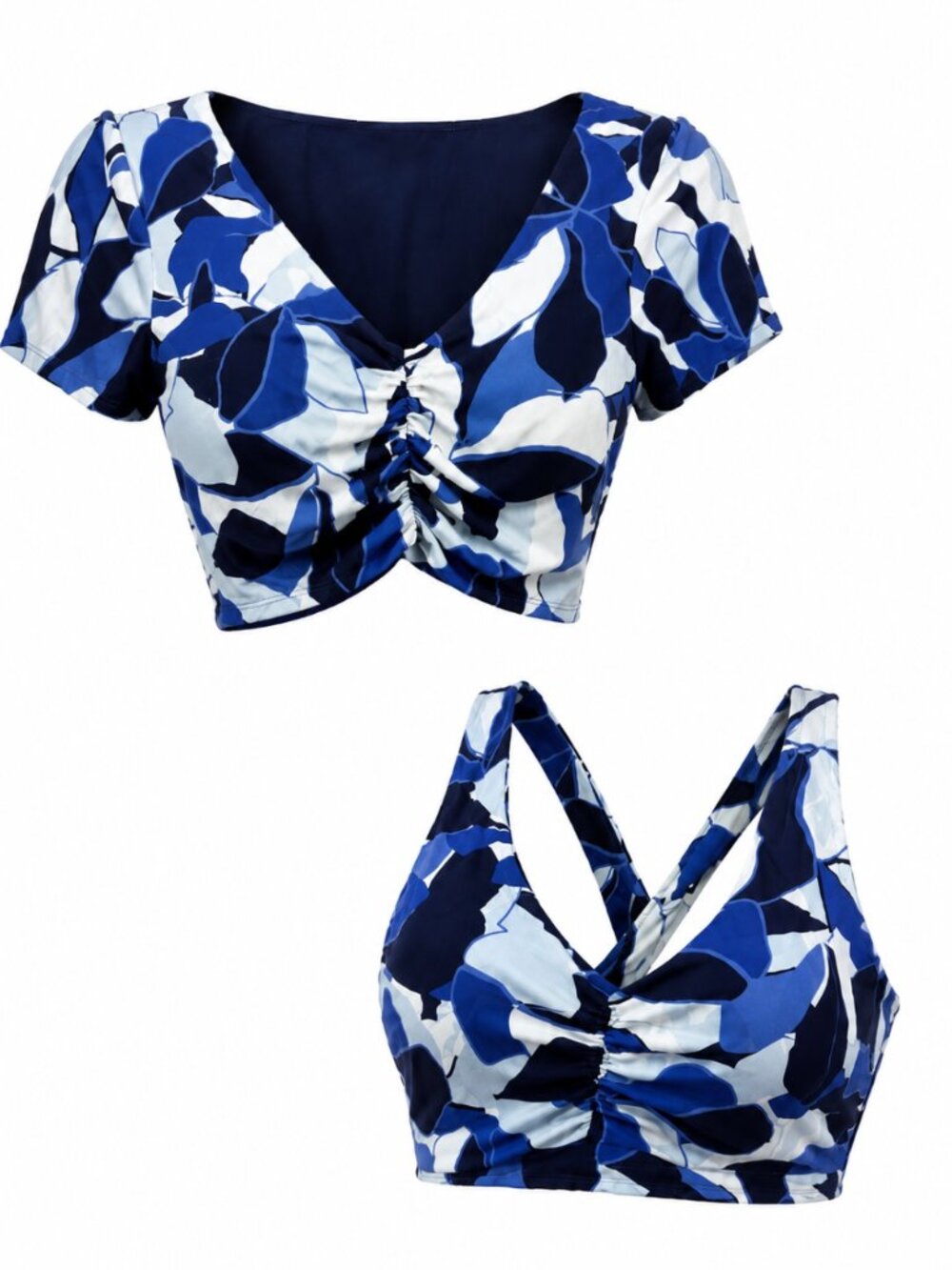 OFFLINE By Aerie Real Me Blue Breeze Camo Crop Top Sports Bra 2-Piece Set XL